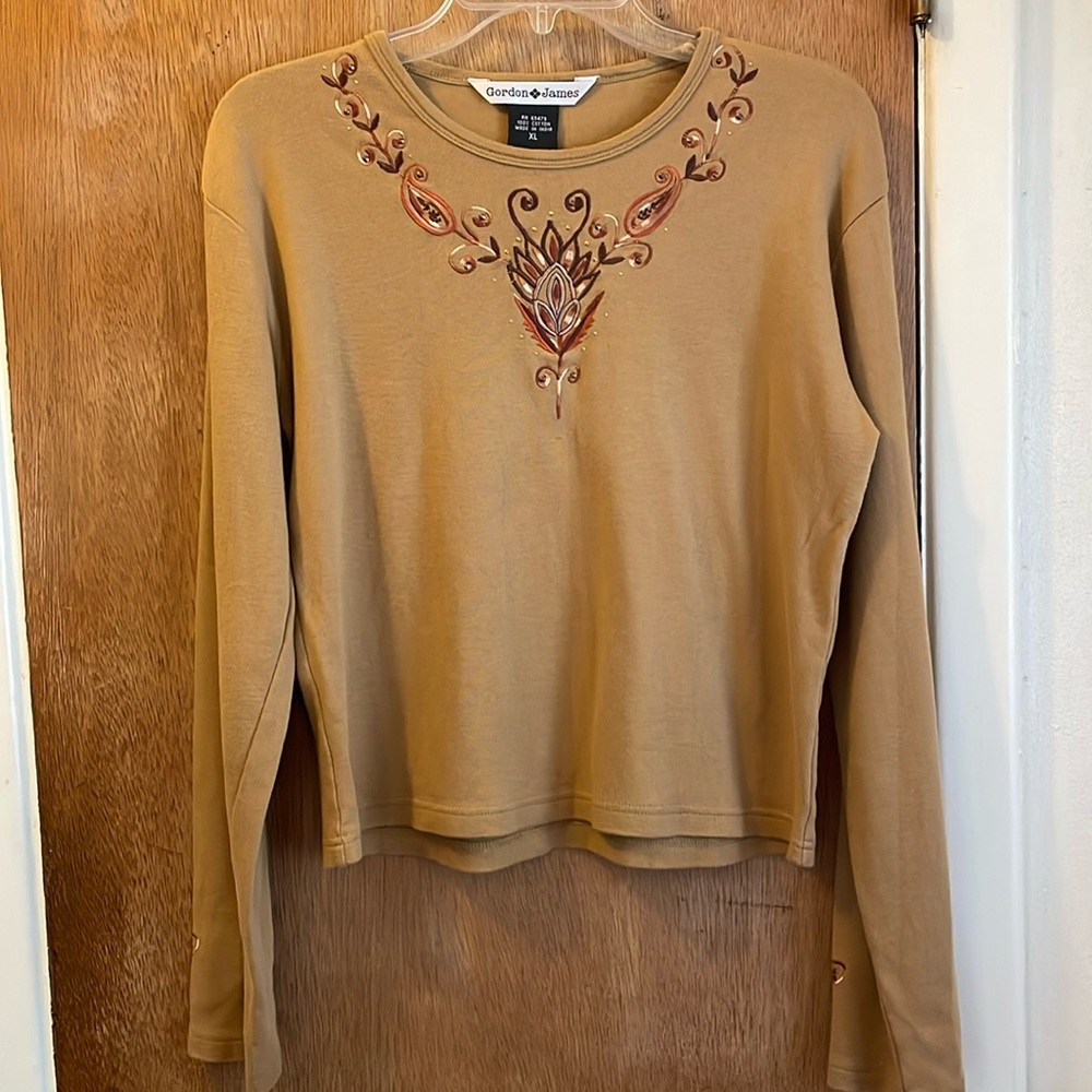 Vintage Gordan James Jr. Sz XL Crop Top Embroidery Made In India Chestnut 🌰